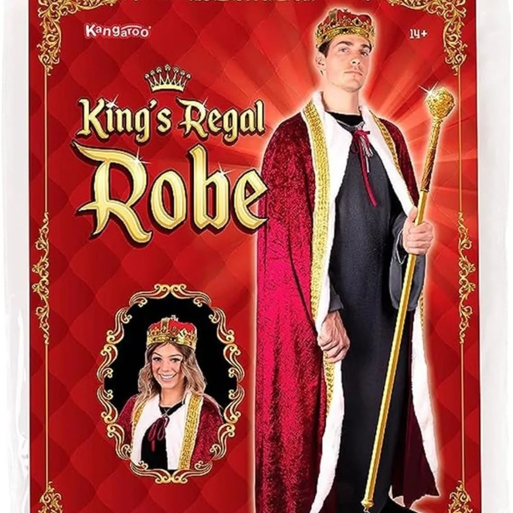 NWT King Costume for Men and Women - Kings Red Cape Royal Costume Queen Robe